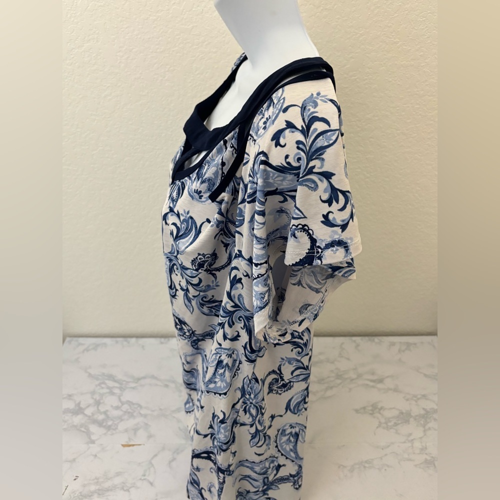 Naif Short Sleeve Pullover Blouse Women’s Plus Sz 2X Blue Paisley Strappy Top​ - Picture 2 of 5